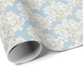 Papier Cadeau Hydrangeas blanches de mariage sur fond bleu clair (Coin rond)