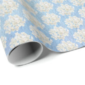 Papier Cadeau Hydrangeas blancs sur fond bleu aquarelle (Coin rond)