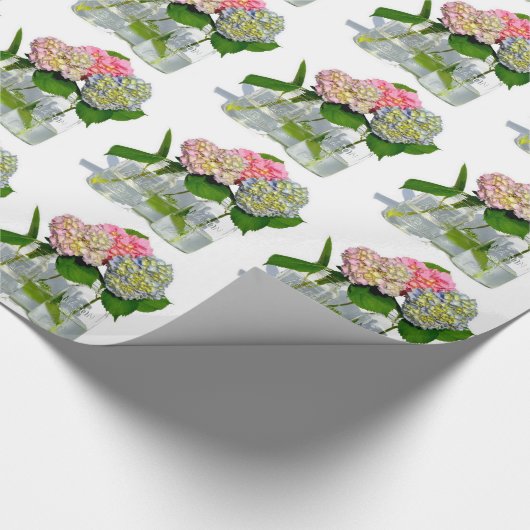 Papier Cadeau Hydrangeas et jarre de Mason (Coin)