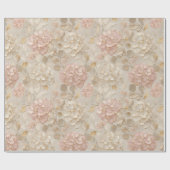 Papier Cadeau Hydrangeas Roses Fleur Or Elégant  (Plat)