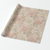 Papier Cadeau Hydrangeas Roses Fleur Or Elégant  (Déroulé)