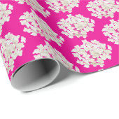 Papier Cadeau Hydrangée blanche sur Rose gras (Coin rond)