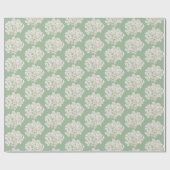 Papier Cadeau Hydrangée Blanche Sur Vert Sage (Plat)