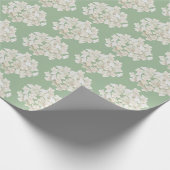 Papier Cadeau Hydrangée Blanche Sur Vert Sage (Coin)