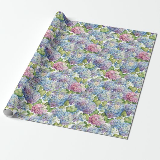 Papier Cadeau Hydrangées bleu rose en fleurs (Déroulé)