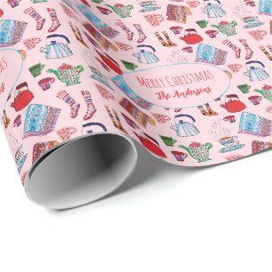 Papier Cadeau Hygge De Noël À La Main Mignonne Rose Personnalisé