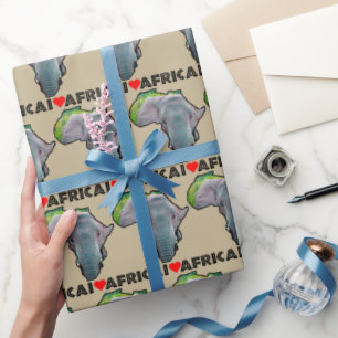 Papier Cadeau I Heart Africa Map Black Elephant Bull