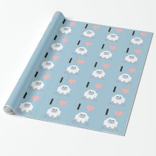 Papier Cadeau I Heart Yeti mignon Cartoon Monster de neige