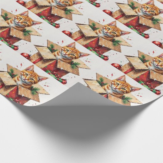 Papier Cadeau I Help Unpack! Funny Cat in Christmas Shipping Box (Coin)