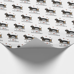 Papier Cadeau I Love Dachshunds Dachsies (noir et bronze) mignon