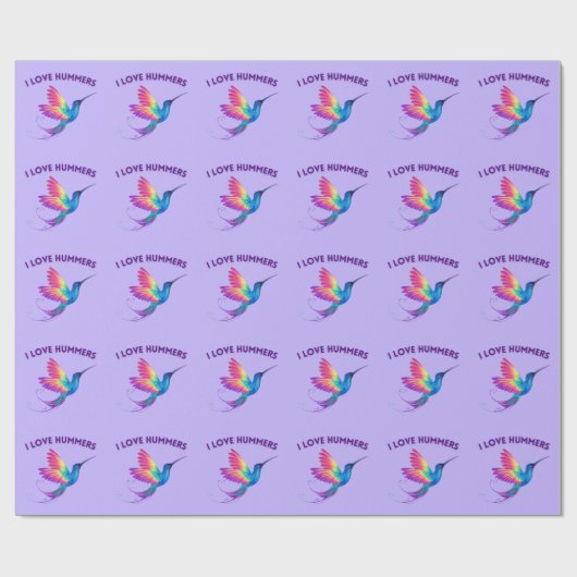 Papier Cadeau I Love Hummers Exotic Rainbow Hummingbird Flying (Plat)