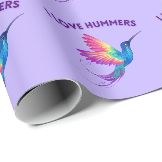 Papier Cadeau I Love Hummers Exotic Rainbow Hummingbird Flying (Coin rond)