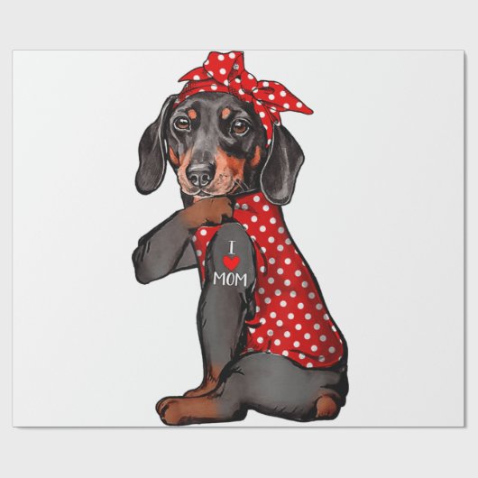 Papier Cadeau I Love Maman Tattoo Funny Dachshund Dog Wearing Ba (Plat)