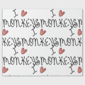 Papier Cadeau I Love Monkeys Cute Handwritten Typography (Plat)