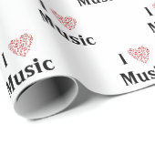Papier Cadeau I Love Music Red Heart of Music Notes (Coin rond)