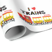 Papier Cadeau I Love Trains Kids Photo et nom Pattern (Coin rond)