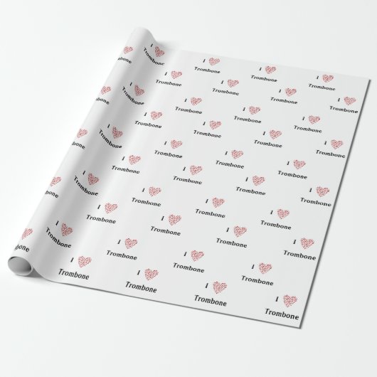 Papier Cadeau I Love Trombone Red Heart of Music Notes (Déroulé)