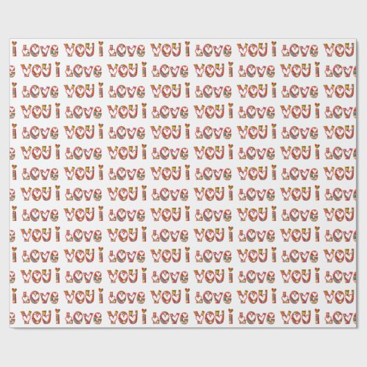 Papier Cadeau I Love You Romantic Love Hearts Typographie (Plat)