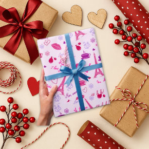 Papier Cadeau Icône d'amour Tour Eiffel rose parisienne