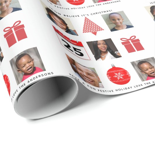 Papier Cadeau Icône de Noël PHOTO COLLAGE Cadeau Moderne (Coin rond)