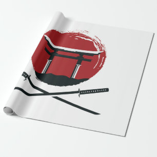Papier Cadeau Icône d'épée Samurai avec dessin animé de la porte