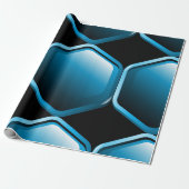Papier Cadeau Icône hexagonale bleue brillante Géométrique moder (Déroulé)