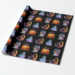 Papier Cadeau Icônes conviviales Grille Halloween Black Fun Holi