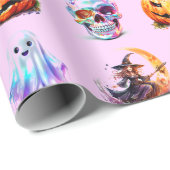 Papier Cadeau Icônes conviviales Grille Halloween Pink Fun Holid (Coin rond)