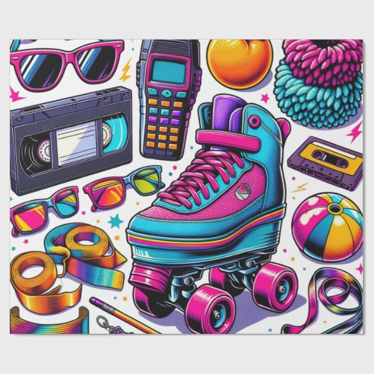 Papier Cadeau Icônes de culture pop des années 80 (Plat)