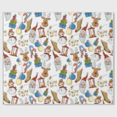 Papier Cadeau Icônes de dessin à thème de Noël | Vacances (Plat)