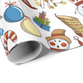 Papier Cadeau Icônes de dessin à thème de Noël | Vacances (Coin rond)