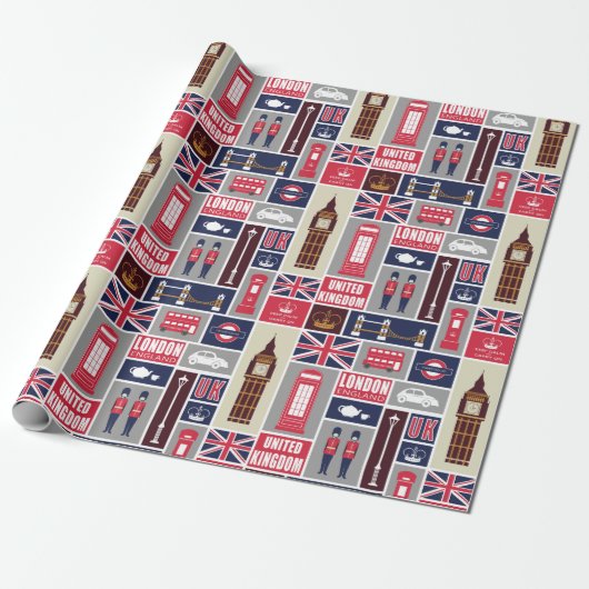Papier Cadeau Icônes de Londres Royaume-Uni (Déroulé)
