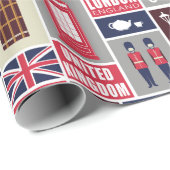 Papier Cadeau Icônes de Londres Royaume-Uni (Coin rond)