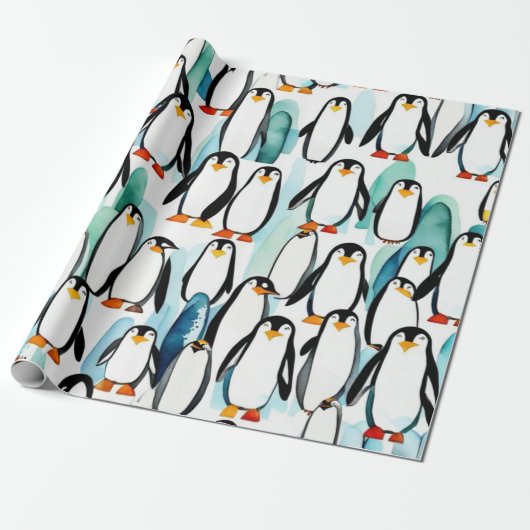 Papier Cadeau Idées cadeaux de pingouins mignons Papier envelopp (Déroulé)