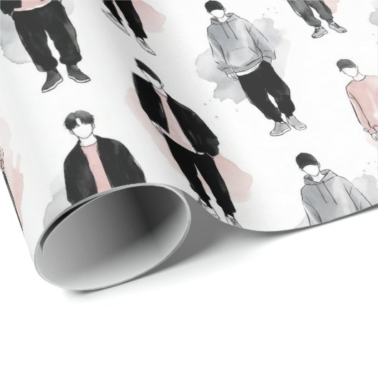 Papier Cadeau Idoles K-Pop Silhouette Esthétique Motif Sans Cout (Coin rond)