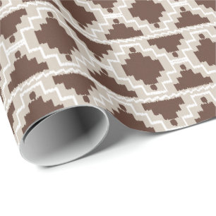 Papier Cadeau Ikat Aztec Tribal - Chocolat Brown et Taupe