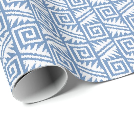 Papier Cadeau Ikat Aztec Tribal - Ciel bleu et blanc (Coin rond)