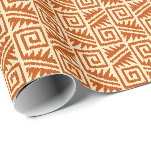 Papier Cadeau Ikat Aztec Tribal - Mandarin et Orange clair (Coin rond)
