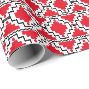 Papier Cadeau Ikat Aztec Tribal - Rouge, Noir et Blanc
