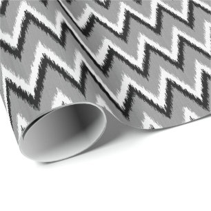 Papier Cadeau Ikat Chevron Gris / Gris, Noir & Blanc