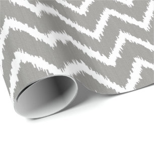 Papier Cadeau Ikat Chevron Motif - gris argent / gris et blanc