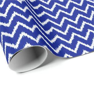 Papier Cadeau Ikat Chevrons - Cobalt bleu et blanc
