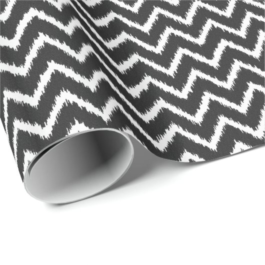 Papier Cadeau Ikat Chevrons - Noir et blanc (Coin rond)