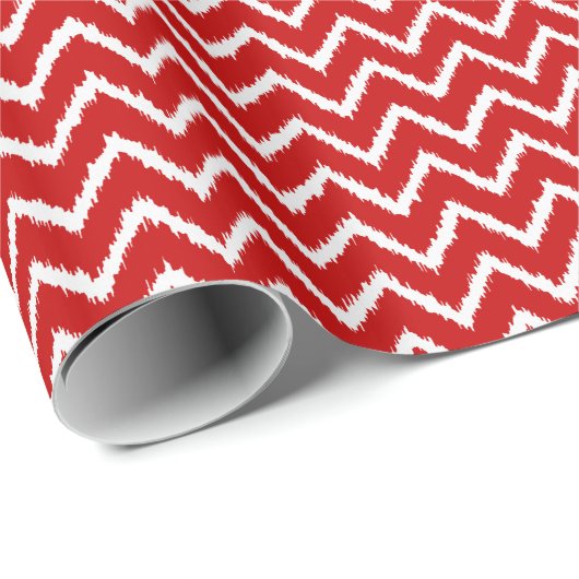 Papier Cadeau Ikat Chevrons - Rouge profond et blanc (Coin rond)