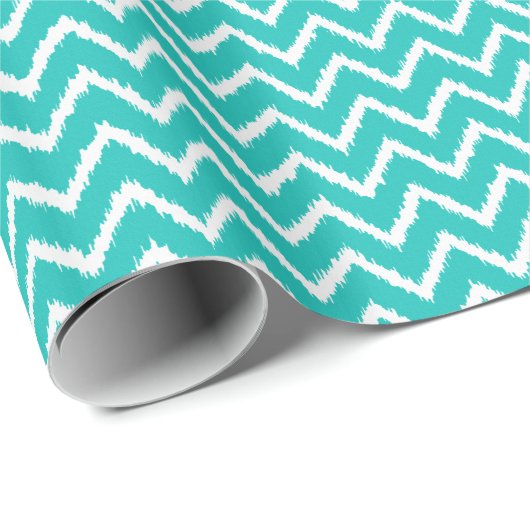 Papier Cadeau Ikat Chevrons - Turquoise et blanche (Coin rond)