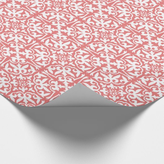 Papier Cadeau Ikat damask pattern - Coral rose et blanc (Coin)