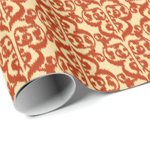 Papier Cadeau Ikat damasque mauresque - orange mandarine