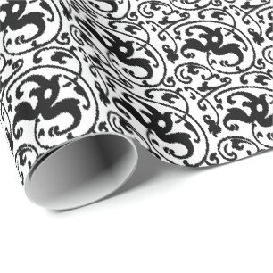 Papier Cadeau Ikat Floral Damask - Blanc et Noir