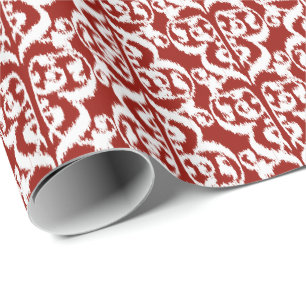 Papier Cadeau Ikat Moorish Damask - rouge foncé et blanc
