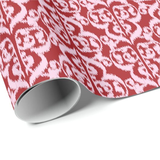 Papier Cadeau Ikat Moorish Damask - rouge foncé et rose (Coin rond)